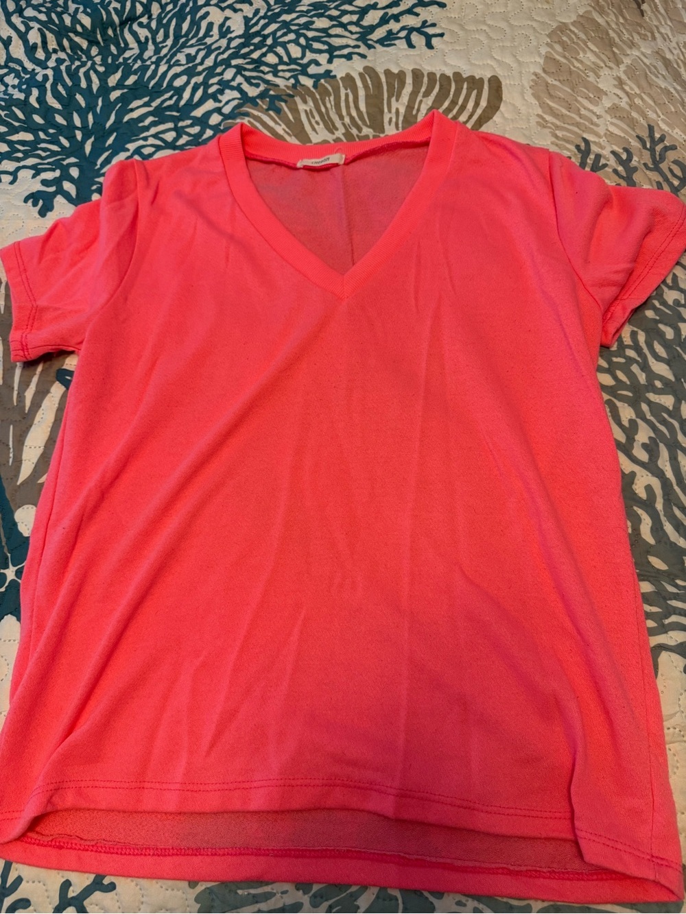 Cherish V-Neck Short Sleeve Tee in Bright Coral Pink